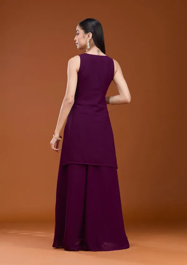 Wine_Threadwork_Georgette_Readymade_Salwar_Suit