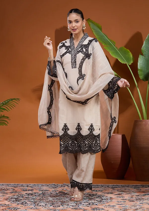 Beige_Threadwork_Tissue_Readymade_Salwar_Suit