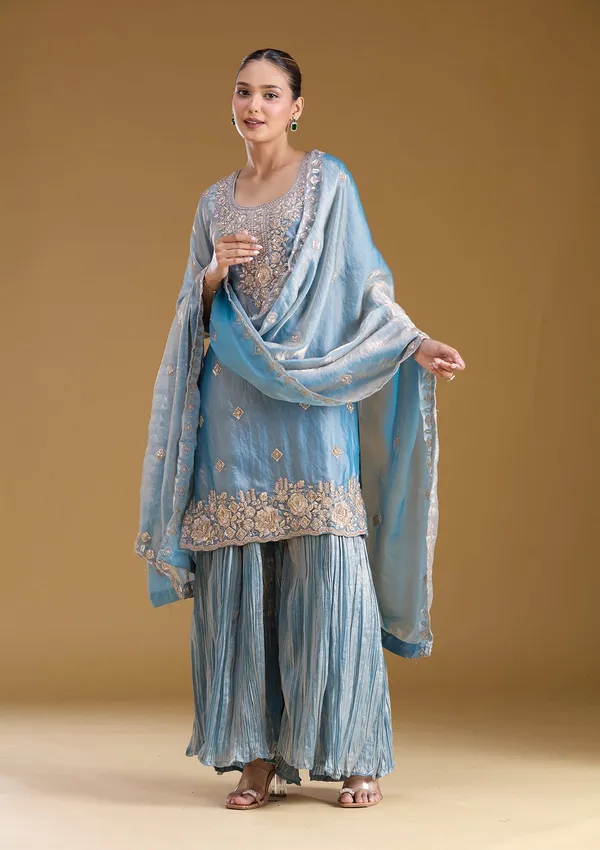 Blue_Threadwork_Tissue_Readymade_Salwar_Suit