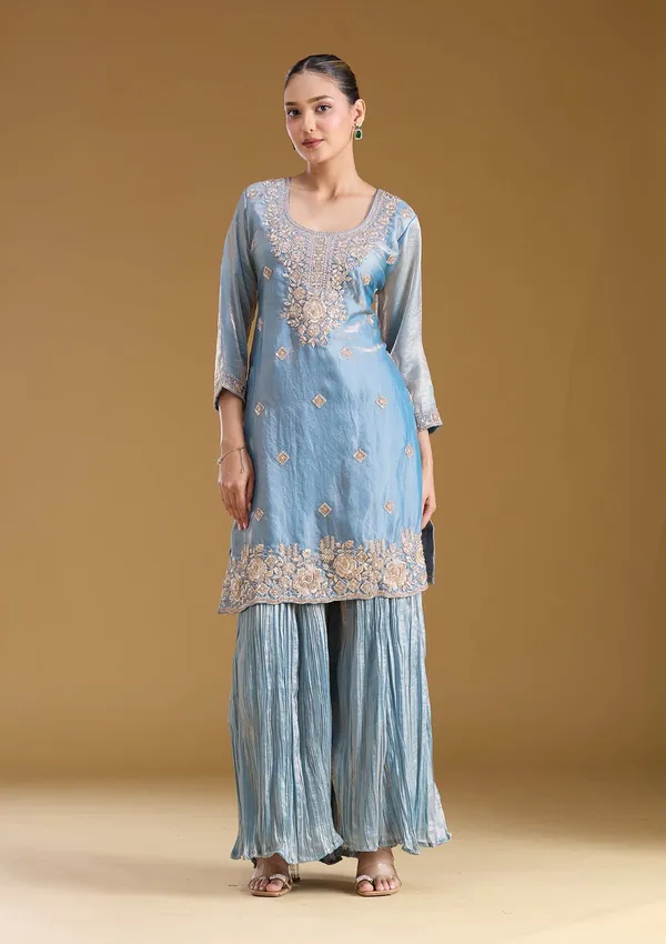 Blue_Threadwork_Tissue_Readymade_Salwar_Suit