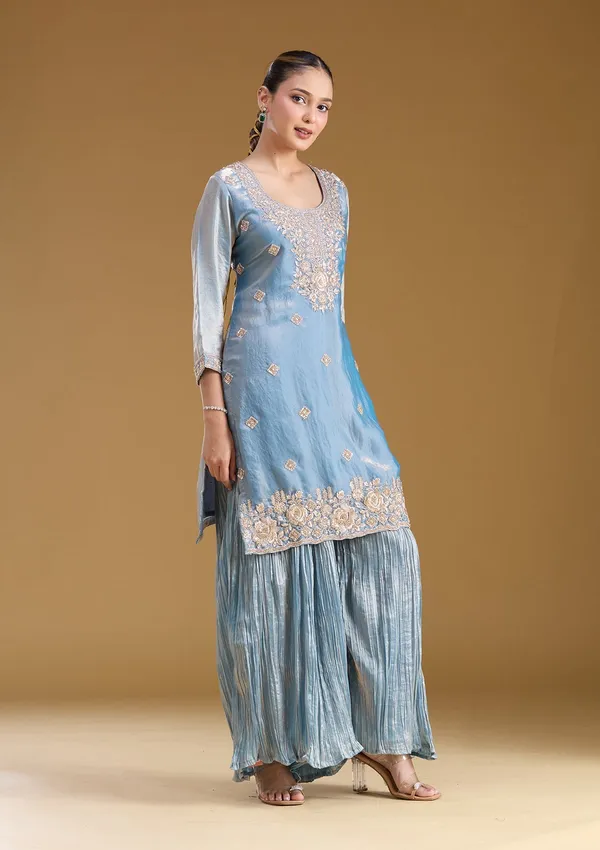 Blue_Threadwork_Tissue_Readymade_Salwar_Suit