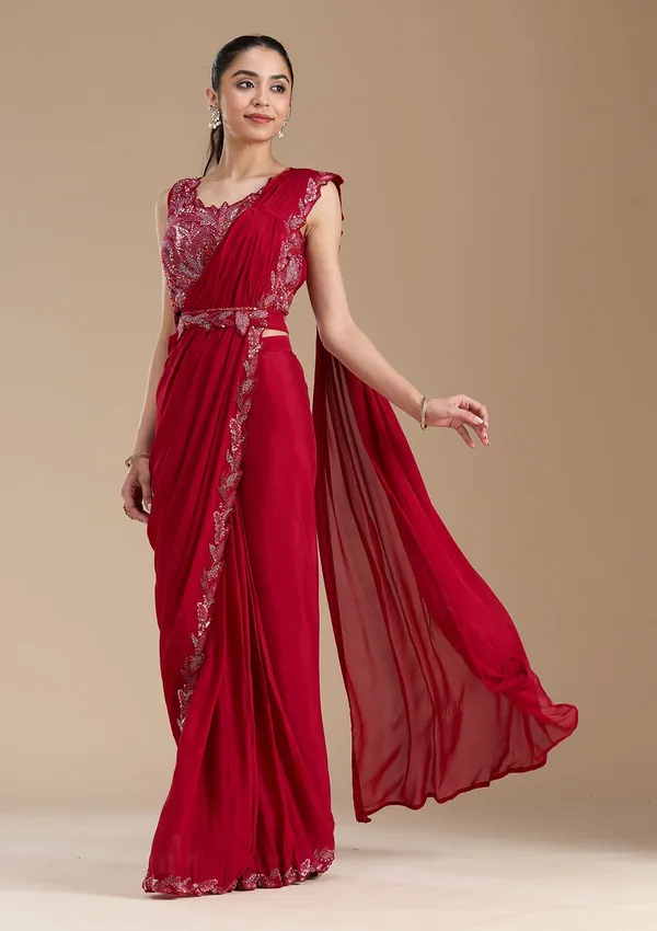 Maroon_Sequins_Satin_Saree