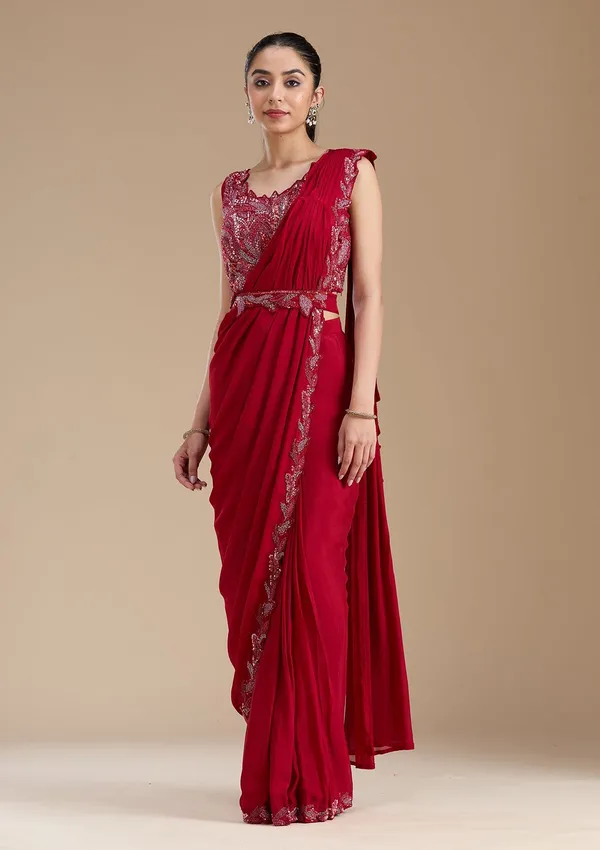 Maroon_Sequins_Satin_Saree