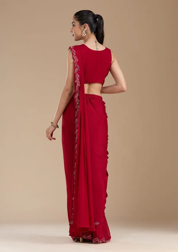 Maroon_Sequins_Satin_Saree