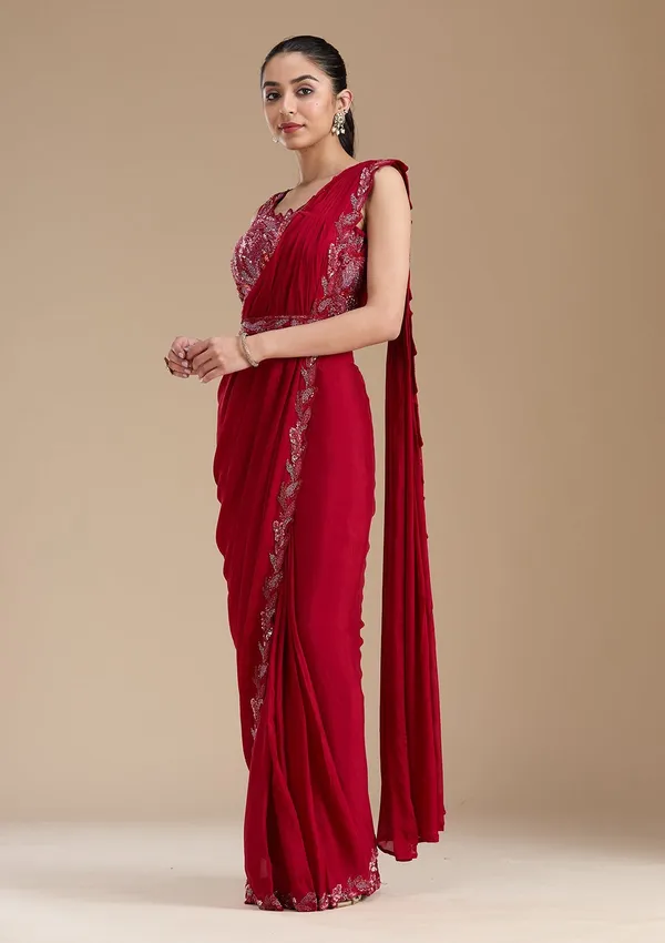 Maroon_Sequins_Satin_Saree