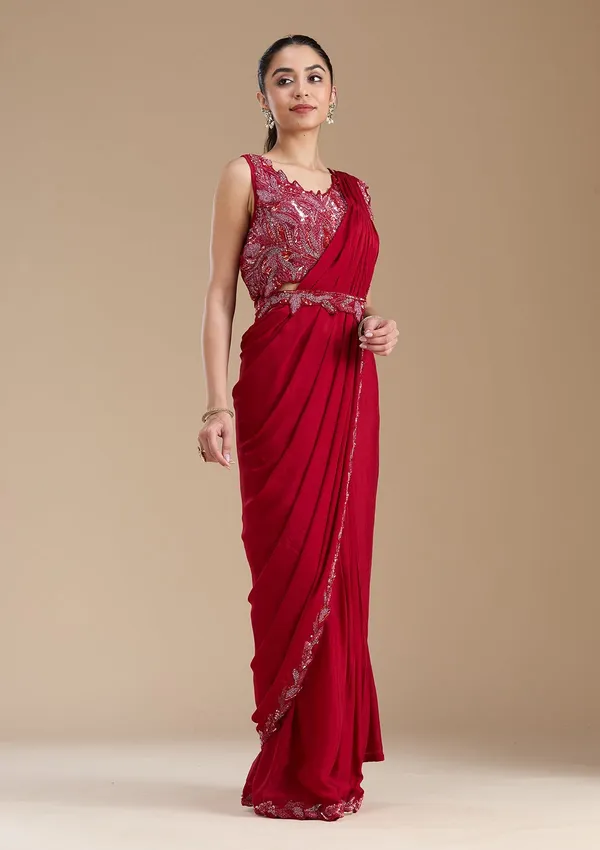 Maroon_Sequins_Satin_Saree