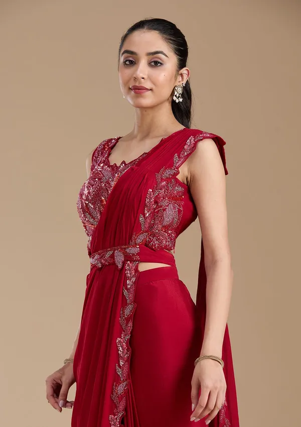 Maroon_Sequins_Satin_Saree