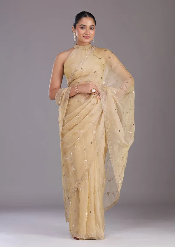 Beige_Stonework_Gold_Tissue_Saree