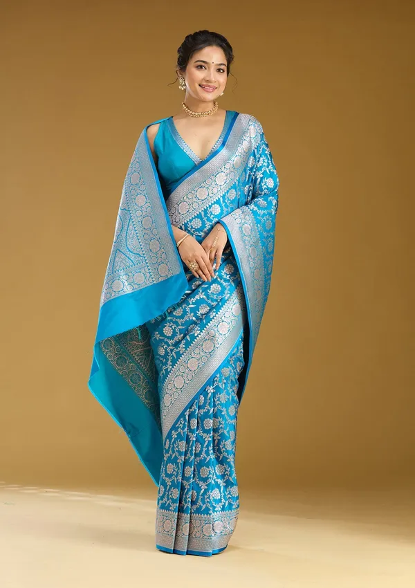 Sky_Blue_Zariwork_Gold_Satin_Silk_Saree