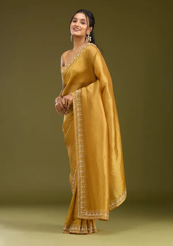 Mustard_Pearlwork_Tissue_Saree