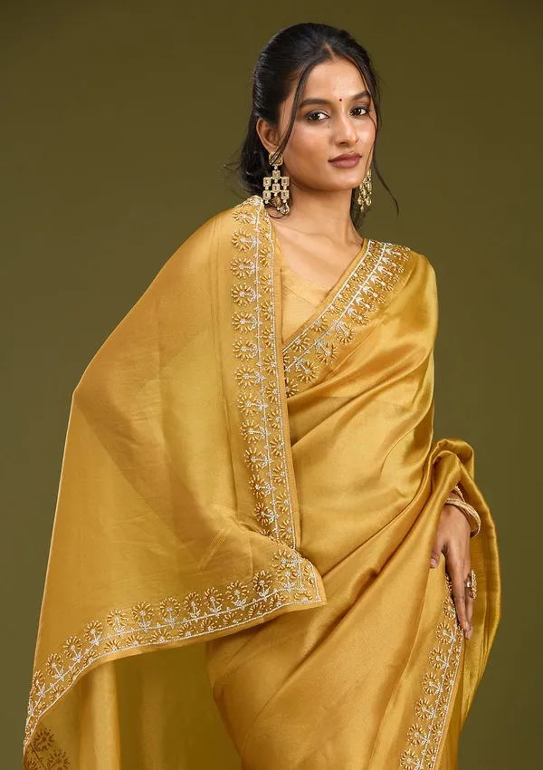 Mustard_Pearlwork_Tissue_Saree