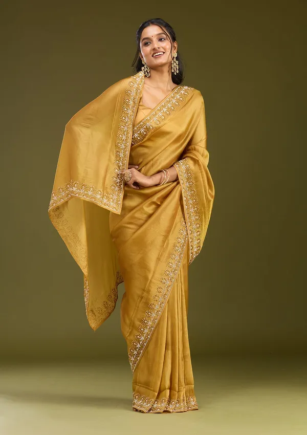 Mustard_Pearlwork_Tissue_Saree