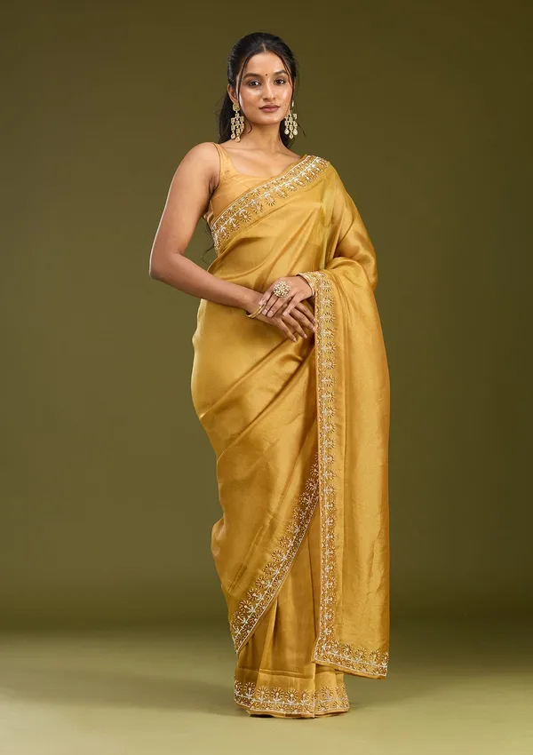 Mustard_Pearlwork_Tissue_Saree