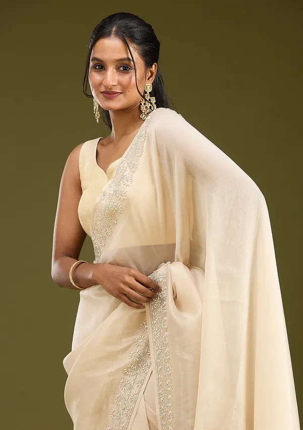 Beige_Pearlwork_Tissue_Saree