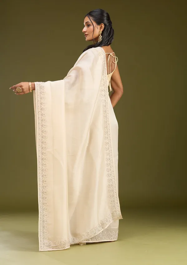 Beige_Pearlwork_Tissue_Saree