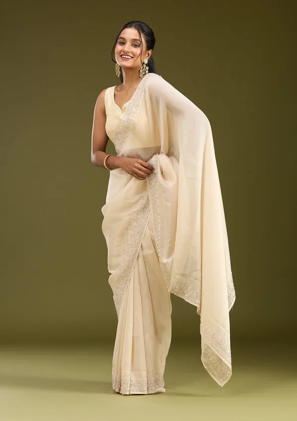 Beige_Pearlwork_Tissue_Saree
