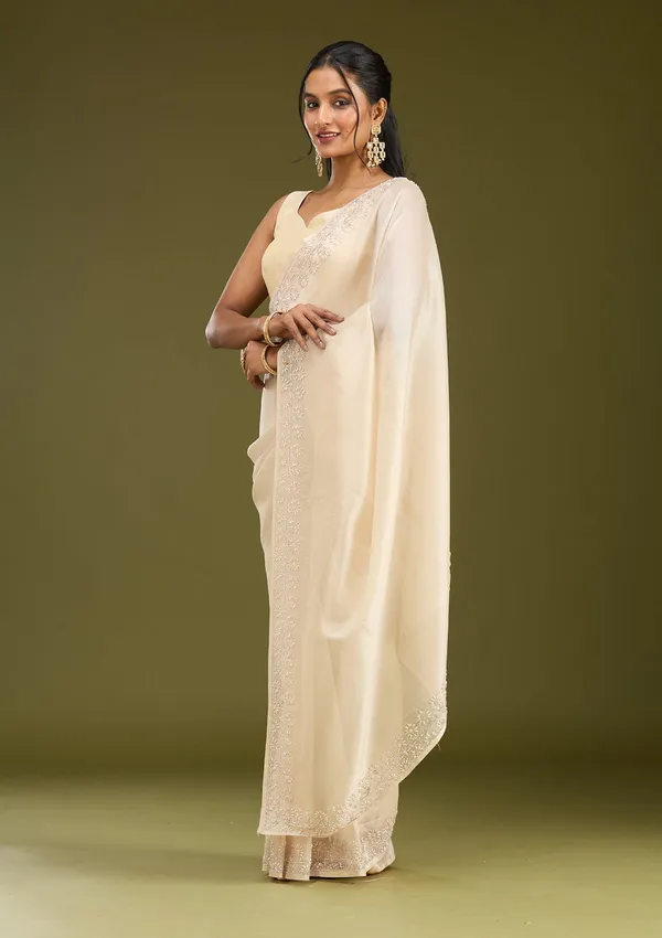 Beige_Pearlwork_Tissue_Saree