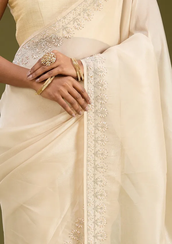 Beige_Pearlwork_Tissue_Saree