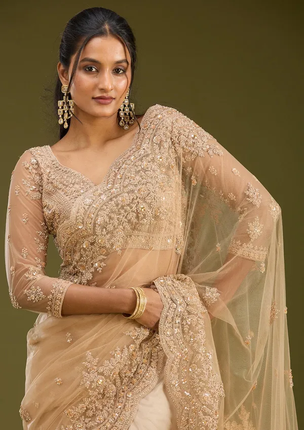 Beige_Zariwork_Gold_Net_Saree