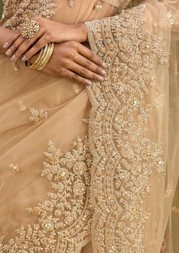 Beige_Zariwork_Gold_Net_Saree