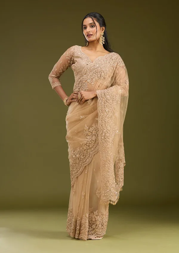 Beige_Zariwork_Gold_Net_Saree