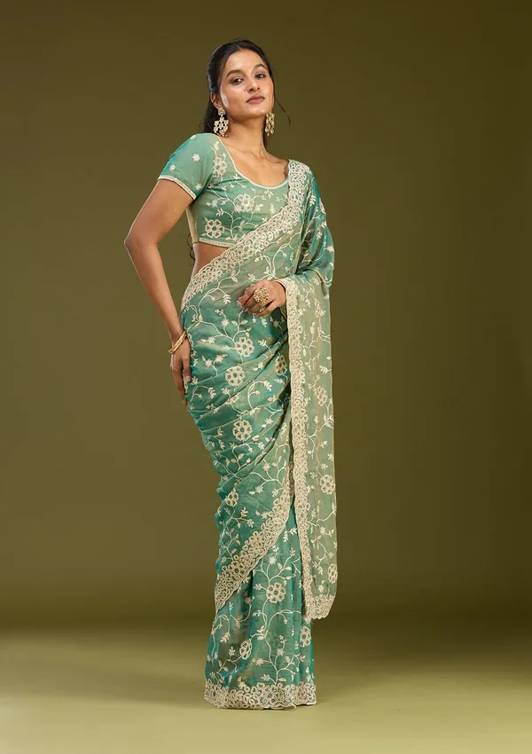 Rama_Green_Zariwork_Silver_Tissue_Saree