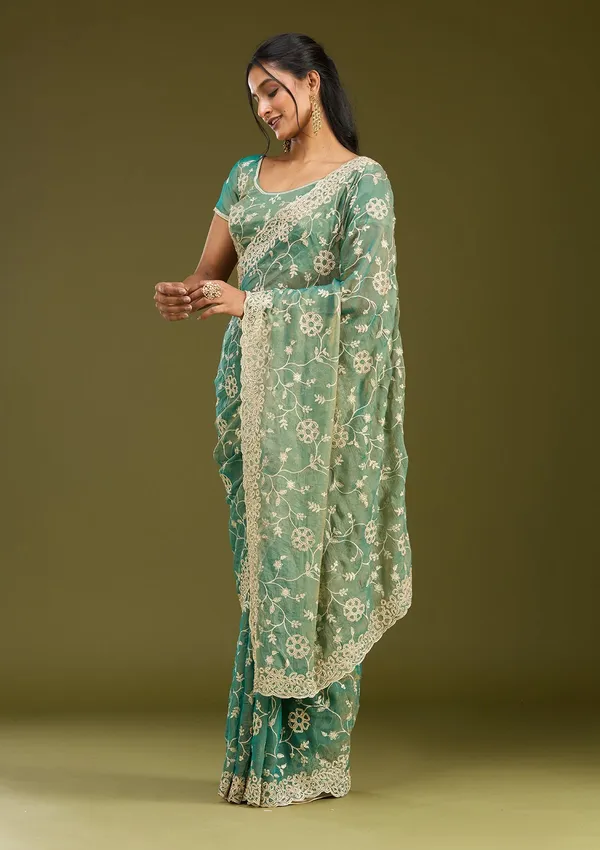 Rama_Green_Zariwork_Silver_Tissue_Saree