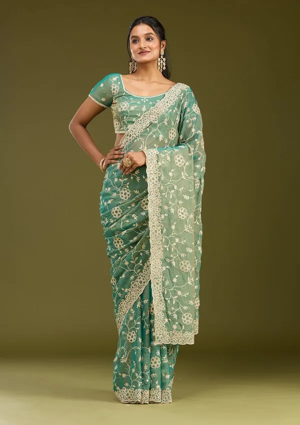 Rama_Green_Zariwork_Silver_Tissue_Saree