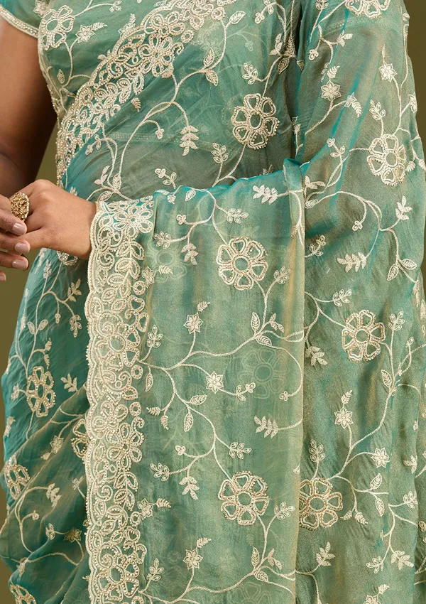Rama_Green_Zariwork_Silver_Tissue_Saree