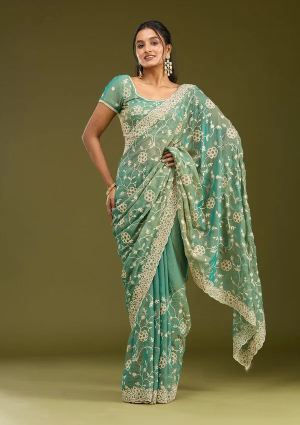 Rama_Green_Zariwork_Silver_Tissue_Saree