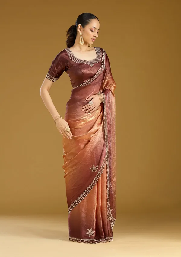 Rust_Stonework_Gold_Tissue_Saree