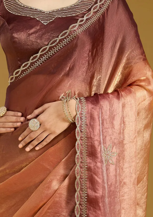 Rust_Stonework_Gold_Tissue_Saree