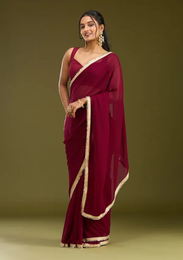 Wine_Mirrorwork_Georgette_Saree