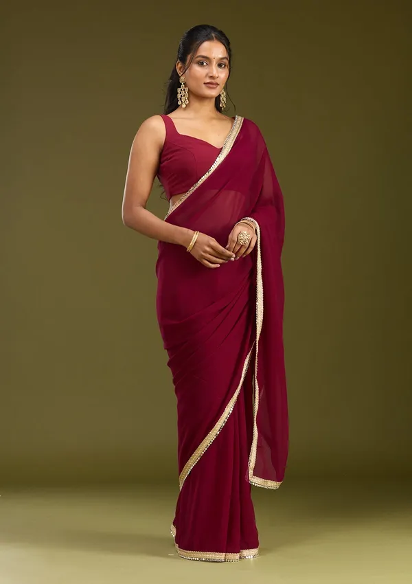Wine_Mirrorwork_Georgette_Saree