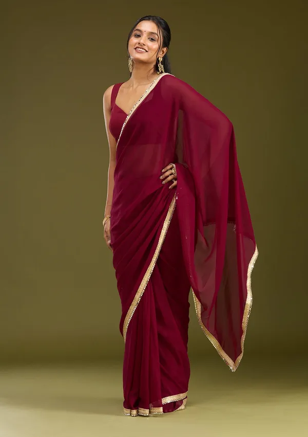 Wine_Mirrorwork_Georgette_Saree