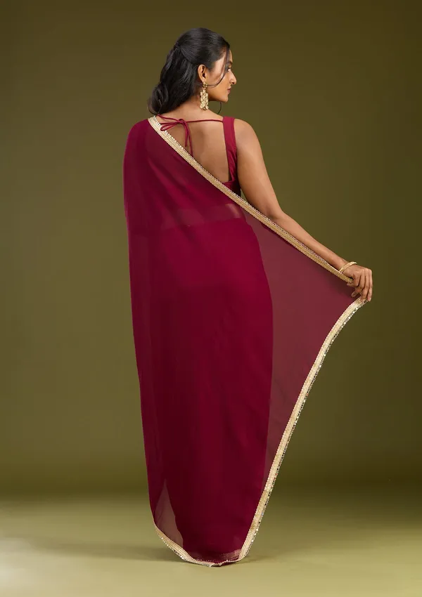 Wine_Mirrorwork_Georgette_Saree