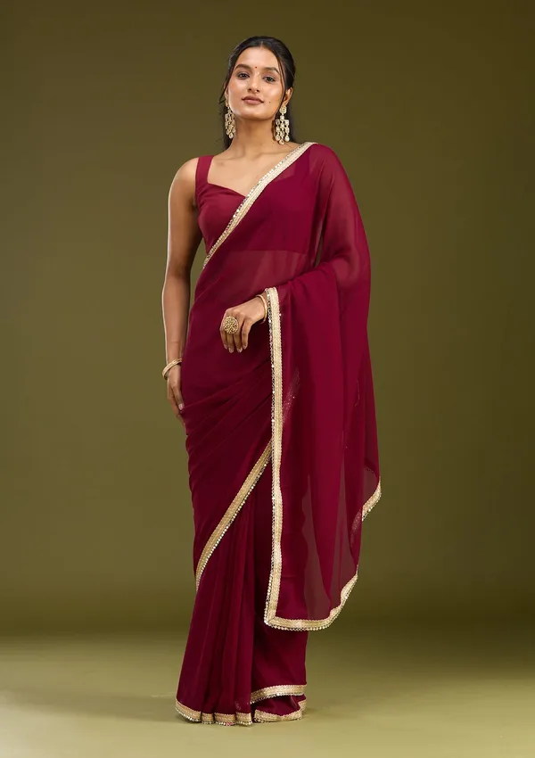Wine_Mirrorwork_Georgette_Saree