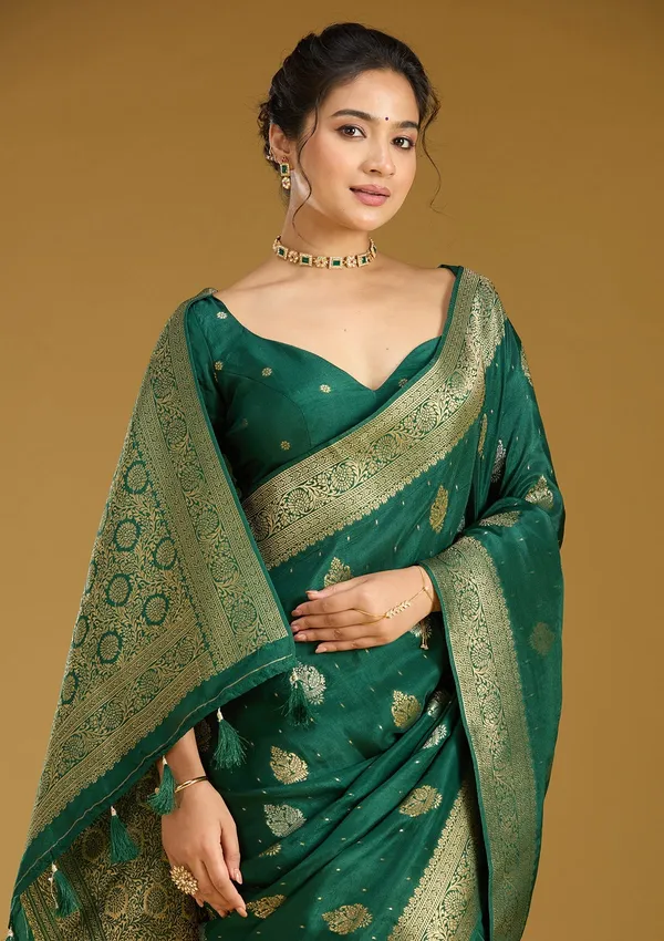 Bottle_Green_Zariwork_Gold_Silk_Saree