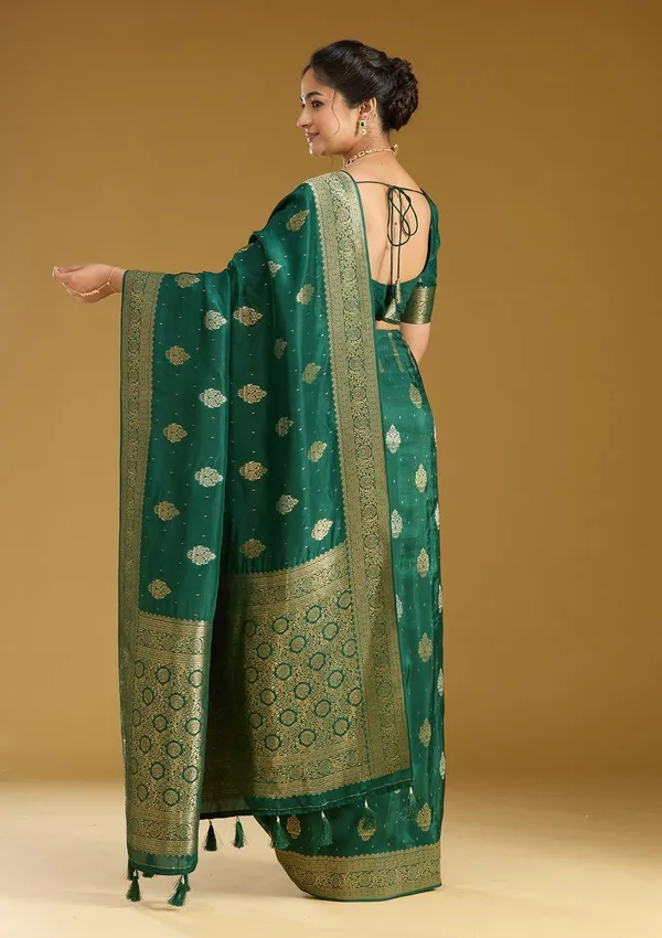 Bottle_Green_Zariwork_Gold_Silk_Saree