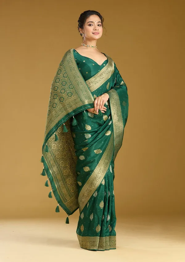 Bottle_Green_Zariwork_Gold_Silk_Saree