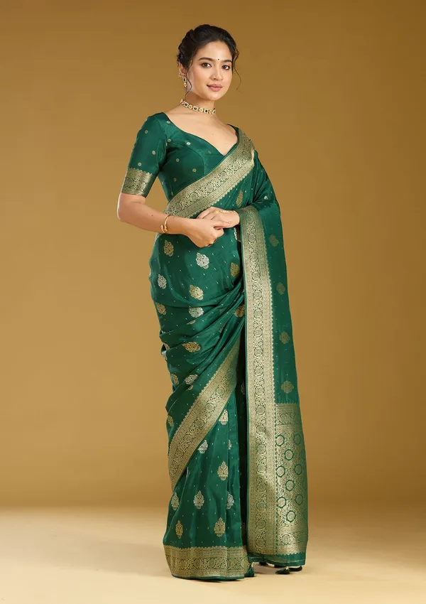 Bottle_Green_Zariwork_Gold_Silk_Saree