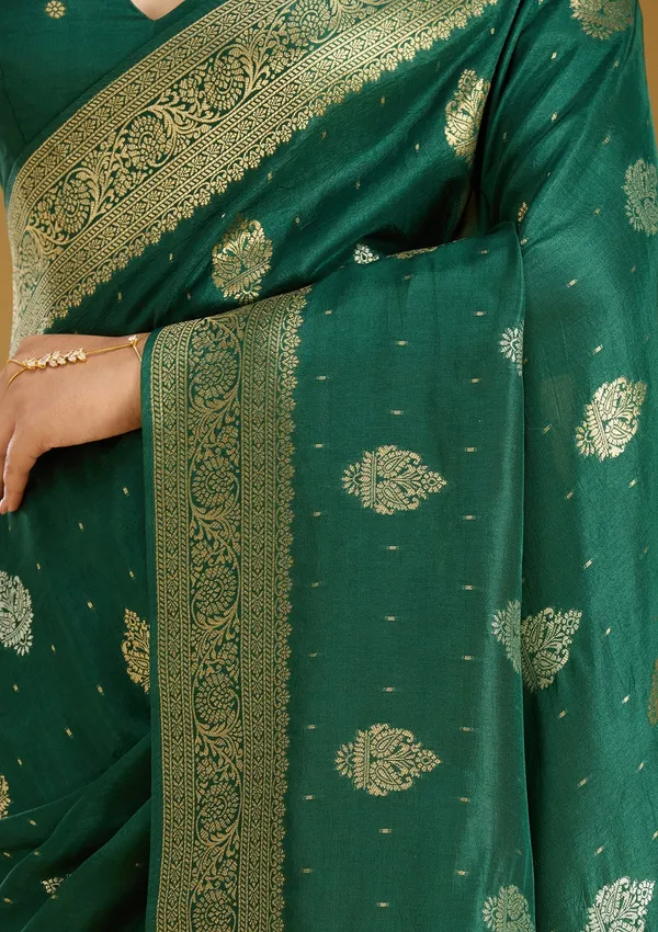 Bottle_Green_Zariwork_Gold_Silk_Saree