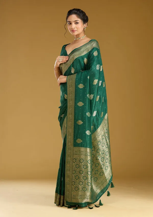 Bottle_Green_Zariwork_Gold_Silk_Saree
