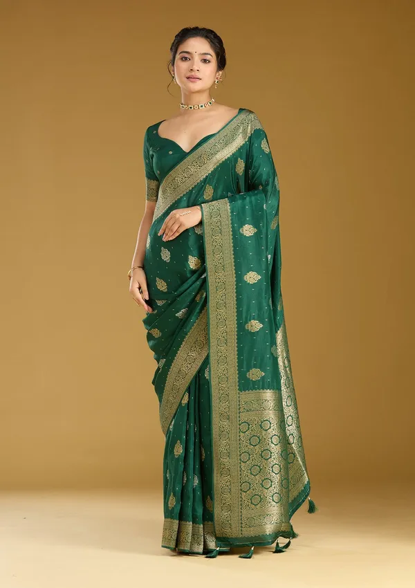 Bottle_Green_Zariwork_Gold_Silk_Saree