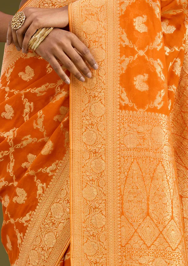Orange_Zariwork_Satin_Silk_Saree
