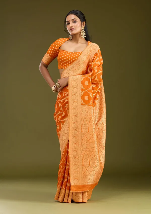 Orange_Zariwork_Satin_Silk_Saree