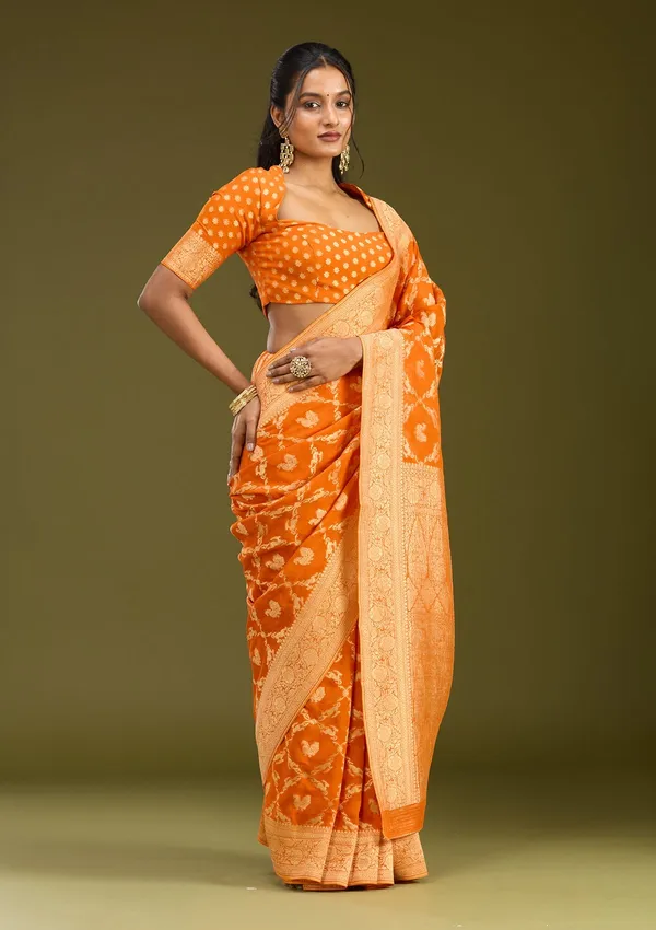 Orange_Zariwork_Satin_Silk_Saree