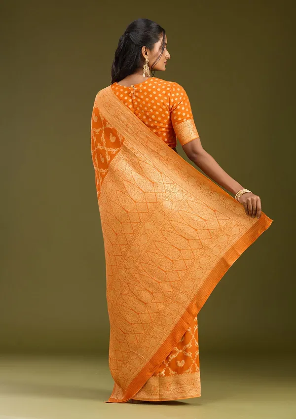 Orange_Zariwork_Satin_Silk_Saree