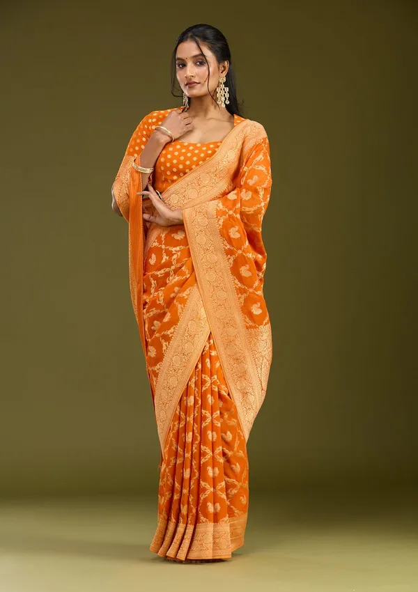 Orange_Zariwork_Satin_Silk_Saree