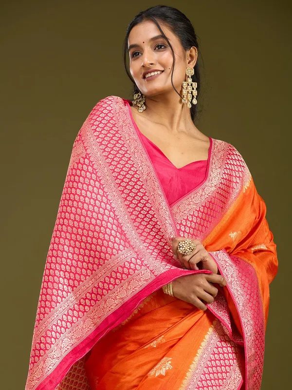 Orange_Zariwork_Silver_Art_Silk_Saree